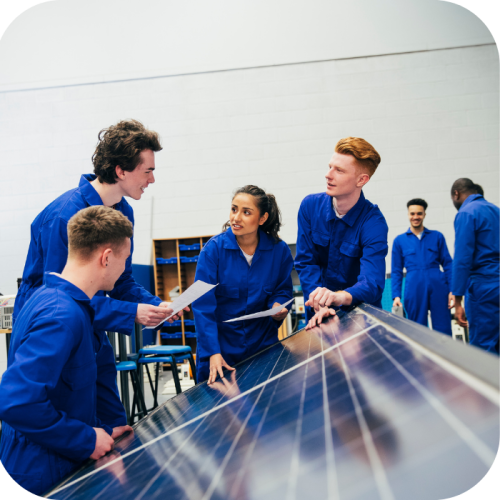 Students working with solar grids